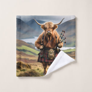 Scottish Highland Cow Bagpiper, Wash Cloth