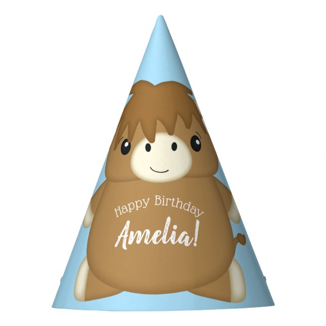 Scottish Highland Cow Birthday Party Blue Hat (Front)