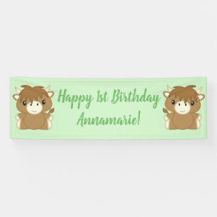 Scottish Highland Cow Birthday Party Green Banner