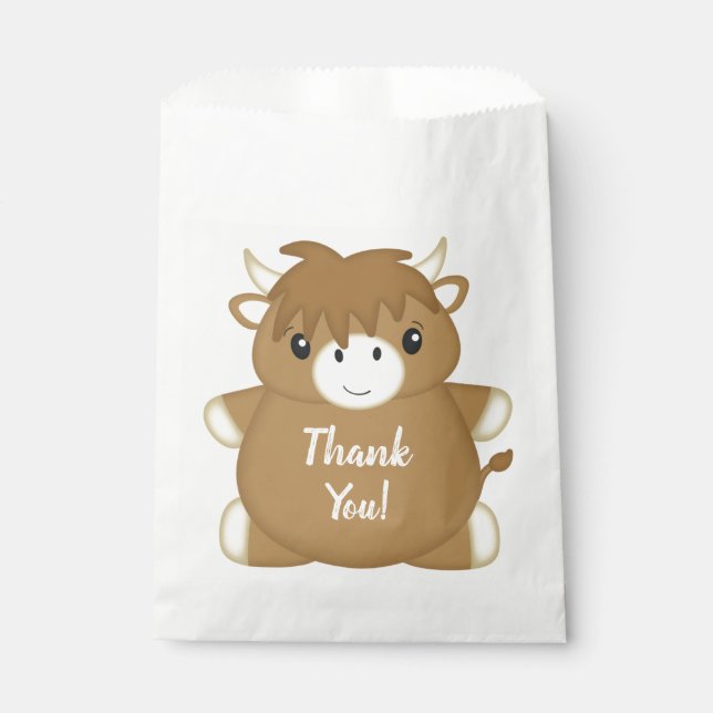 Scottish Highland Cow Birthday Party Pink Favour Bag (Front)