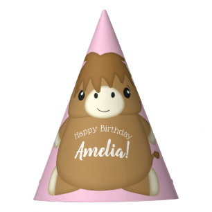 Scottish Highland Cow Birthday Party Pink Hat
