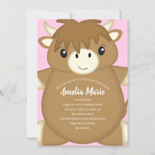 Scottish Highland Cow Birthday Party Pink Invitation