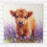 Scottish Highland Cow Calf Purple Wildflowers Ceramic Tile<br><div class="desc">A decorative tile featuring a watercolor painting of an adorable brown Scottish Highland calf in a field of purple wildflowers.  A piece of cute Scottish Highland Cow decor that is perfect for a baby's room decorated in a barnyard style.</div>