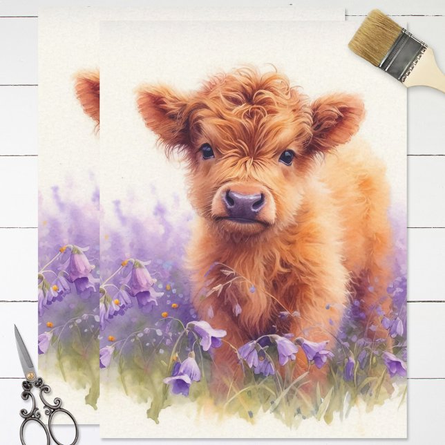 Scottish Highland Cow Calf Wildflowers Decoupage Tissue Paper (Creator Uploaded)