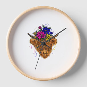 Scottish Highland Cow Cattle Cow Whisperer Farming Clock