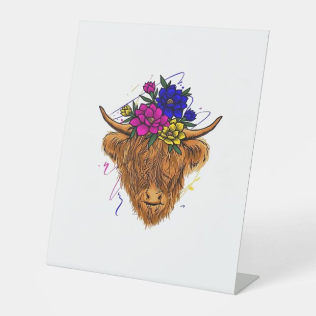 Scottish Highland Cow Cattle Cow Whisperer Farming Pedestal Sign (Front)