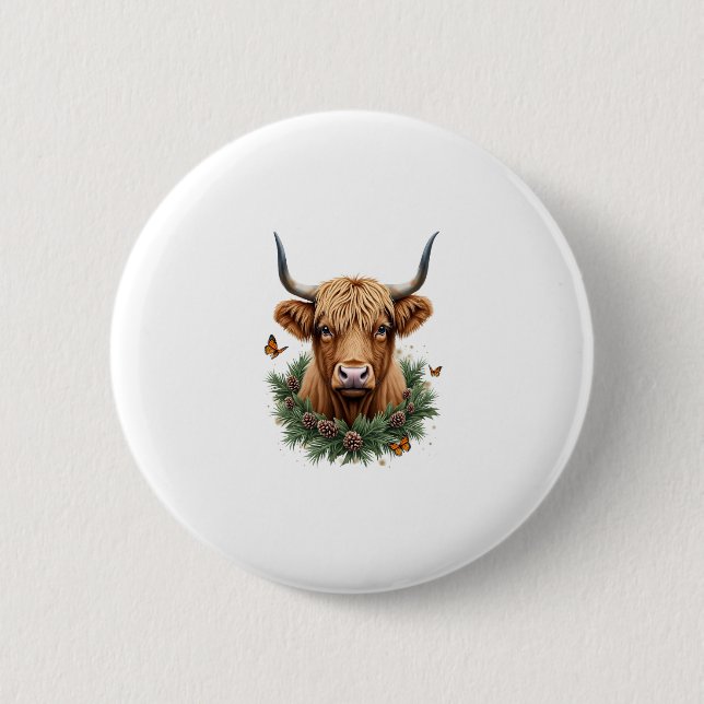 Scottish Highland Cow Cattle Hairy Cow Christmas W 6 Cm Round Badge (Front)