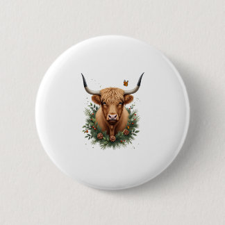 Scottish Highland Cow Cattle Hairy Cow Christmas W 6 Cm Round Badge