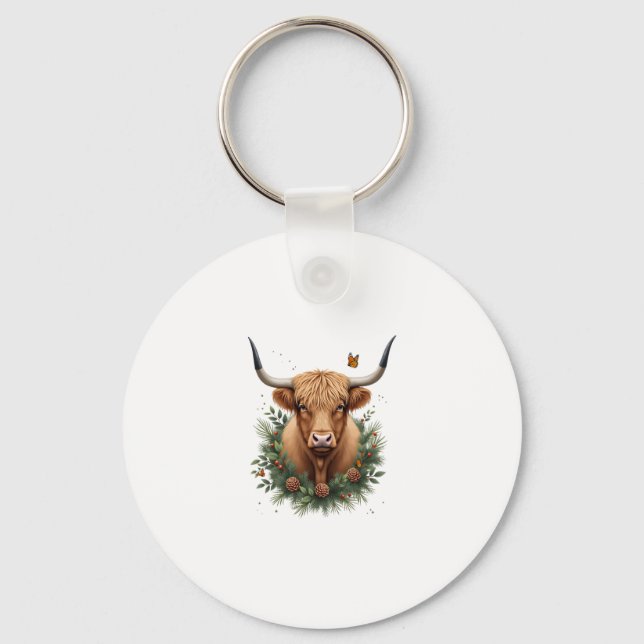 Scottish Highland Cow Cattle Hairy Cow Christmas W Key Ring (Front)