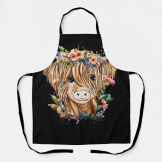 Scottish Highland Cow Cattle Messy Bun Hairy Cow F Apron