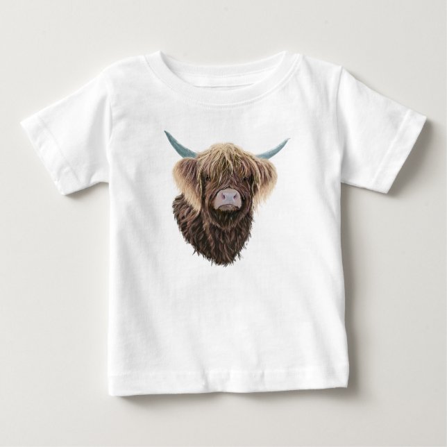 Scottish Highland Cow Charlie With Straggly Hair Baby T-Shirt (Front)