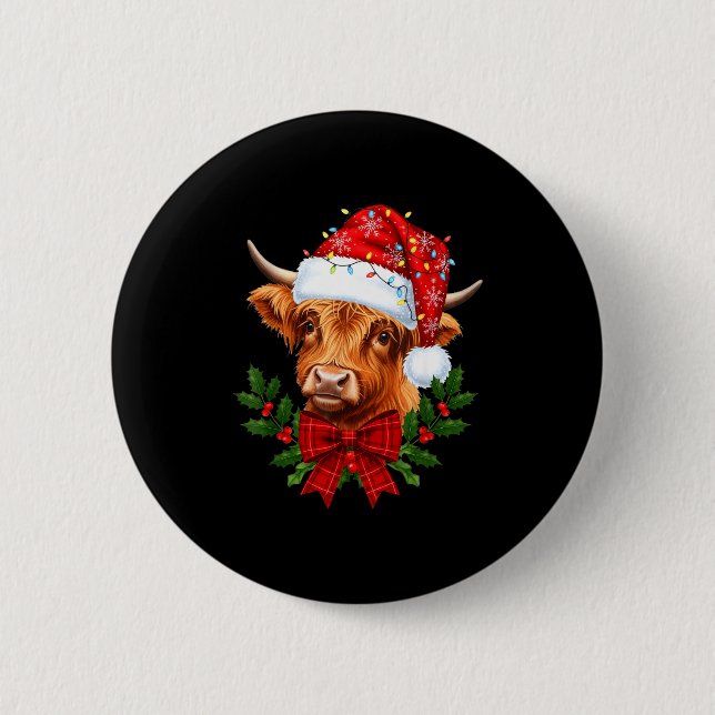 Scottish Highland Cow Christmas Funny Cow Lover Xm 6 Cm Round Badge (Front)