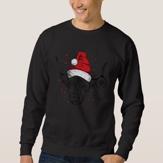 Scottish Highland Cow Christmas Santa Hat Sweatshirt (Front)