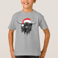 Scottish Highland Cow Christmas Santa Hat T-shirt