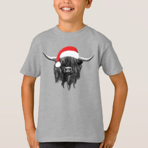 Scottish Highland Cow Christmas Santa Hat T-shirt