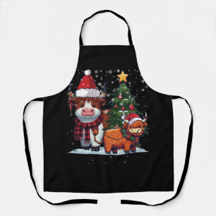 Scottish Highland Cow Christmas Tree Funny Cow Lov Apron