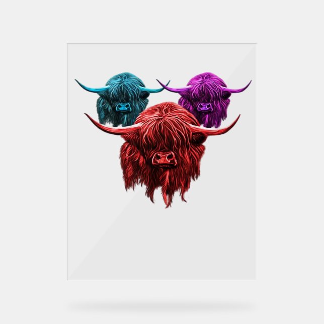 Scottish Highland Cow Colourful Herd Classic T-Shi Acrylic Sign (Front)