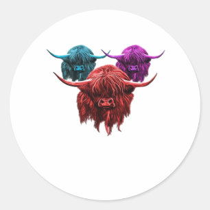 Scottish Highland Cow Colourful Herd Classic T-Shi Round Sticker