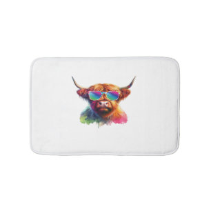 Scottish Highland Cow, Cowboy Boots & Flowers Clas Bath Mat