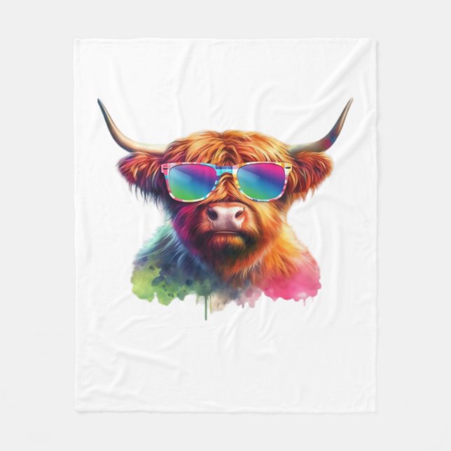 Scottish Highland Cow, Cowboy Boots & Flowers Clas Fleece Blanket (Front)