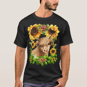 Scottish Highland Cow for Women Cute Summer Sunflo T-Shirt