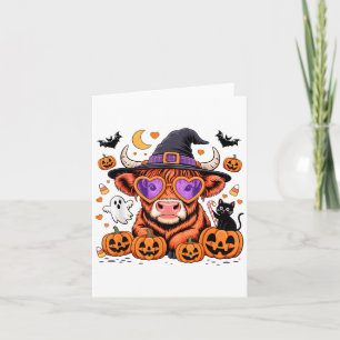 Scottish Highland Cow Ghost Pumpkin Candy Hallowee Card