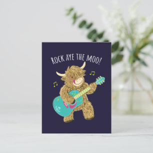 Scottish Highland Cow Guitarist Rock Aye The Moo!  Postcard