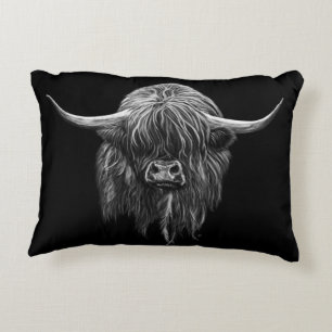 Scottish Highland Cow In Black And White Decorative Cushion