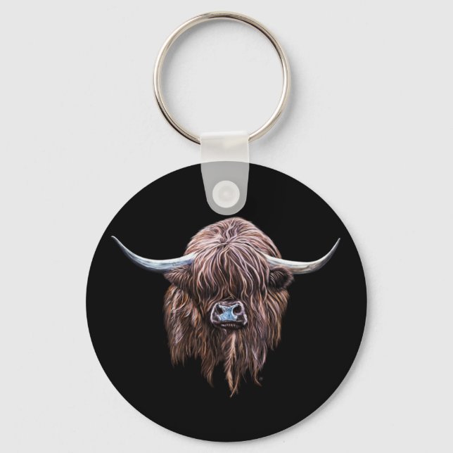 Scottish Highland Cow In Colour Key Ring (Front)
