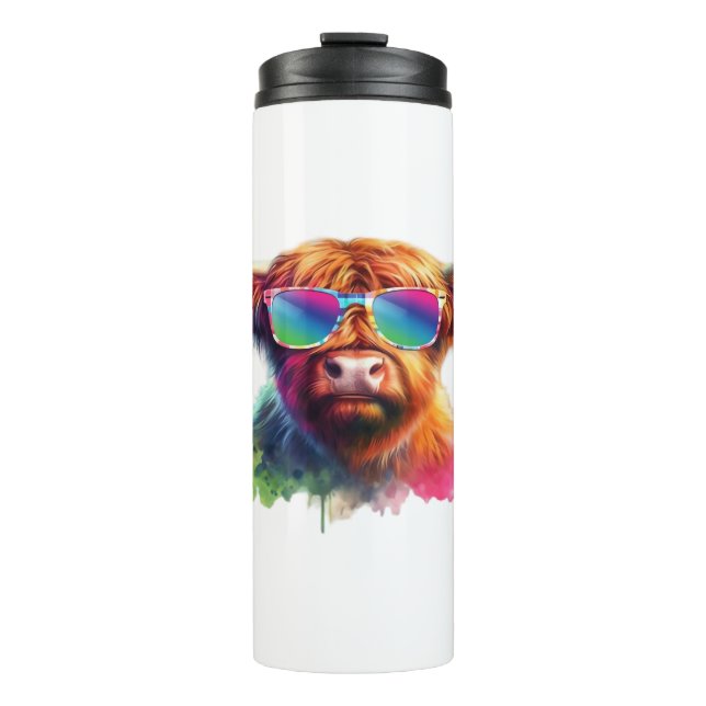 Scottish Highland Cow in Sunglasses Colourful Wate Thermal Tumbler (Front)