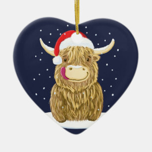 Scottish Highland Cow In The Christmas Snow Ceramic Ornament