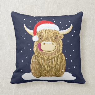 Scottish Highland Cow In The Christmas Snow Cushion