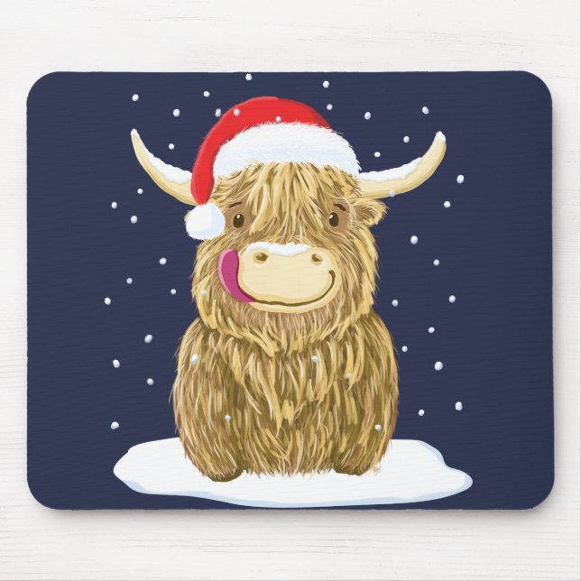 Scottish Highland Cow In The Christmas Snow Mouse Pad (Front)