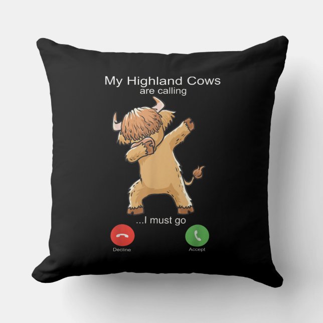 Scottish Highland Cow is Calling Cushion (Front)