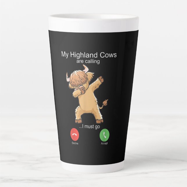 Scottish Highland Cow is Calling Latte Mug (Front)