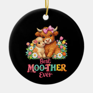 Scottish Highland Cow Mom Happy Mother's Day  Ceramic Ornament