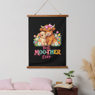 Scottish Highland Cow Mum Happy Mother's Day Hanging Tapestry
