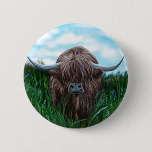 Scottish Highland Cow Painting 6 Cm Round Badge