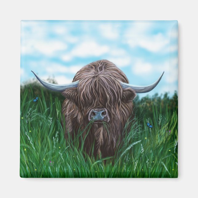 Scottish Highland Cow Painting Magnet (Front)