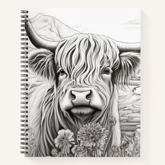 Scottish Highland Cow Peaceful Nature Prairie Art Notebook