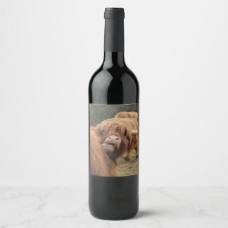 Scottish Highland cow photograph  Wine Label