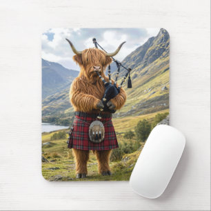 Scottish Highland Cow Playing the Bagpipes Mouse Pad