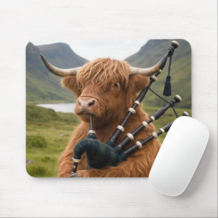 Scottish Highland Cow Playing the Bagpipes Mouse Pad