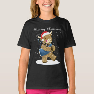 Scottish Highland Cow Plays Christmas Bagpipes T-Shirt