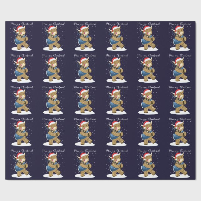Scottish Highland Cow Plays Christmas Bagpipes Wrapping Paper (Seam)