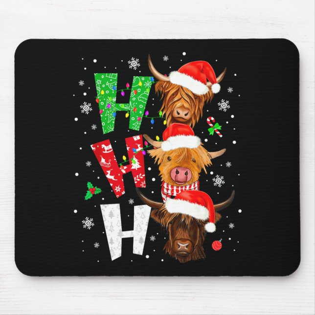 Scottish Highland Cow Print Ho Ho Ho Christmas Paj Mouse Pad (Front)