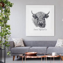 Scottish Highland Cow Sketch customisable