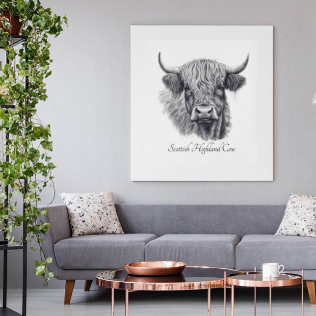 Scottish Highland Cow Sketch customisable Poster (Creator Uploaded)