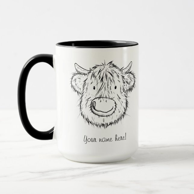 Scottish Highland Cow Sketch Portrait Mug (Left)