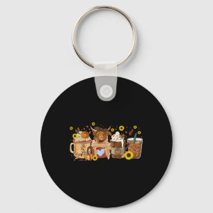 Scottish Highland Cow Sunflower Fall Vibes Coffee  Key Ring